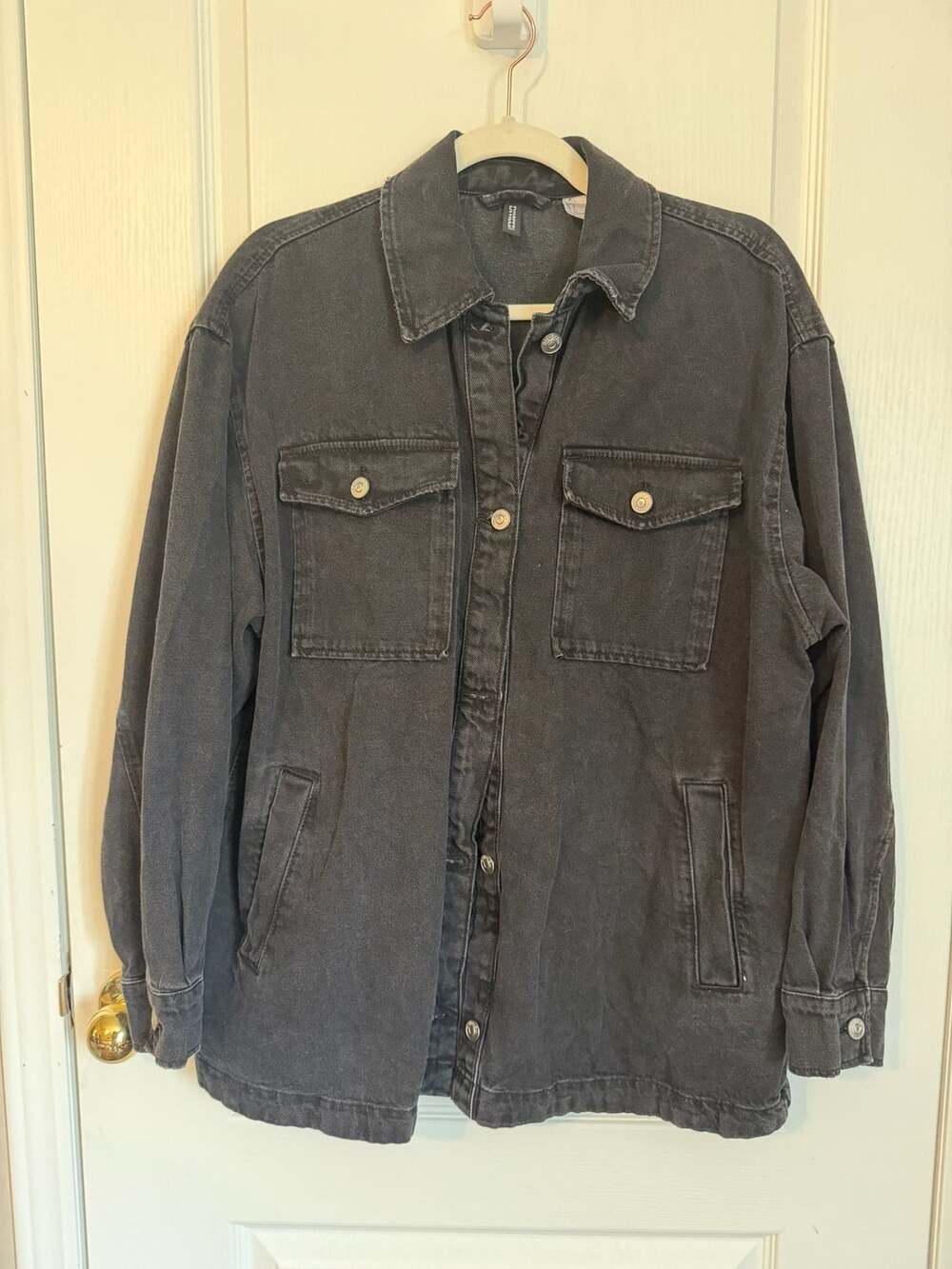 H&M Divided Black Washed Oversized Denim Shacket Jacket